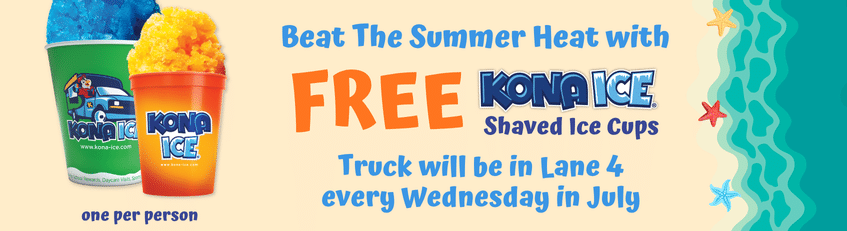 Free Kona Ice shaved ice up every Wendesday in July.