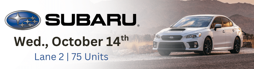 Subaru Open Sale with 75 units in lane 2 on Wednesday, October 14th.